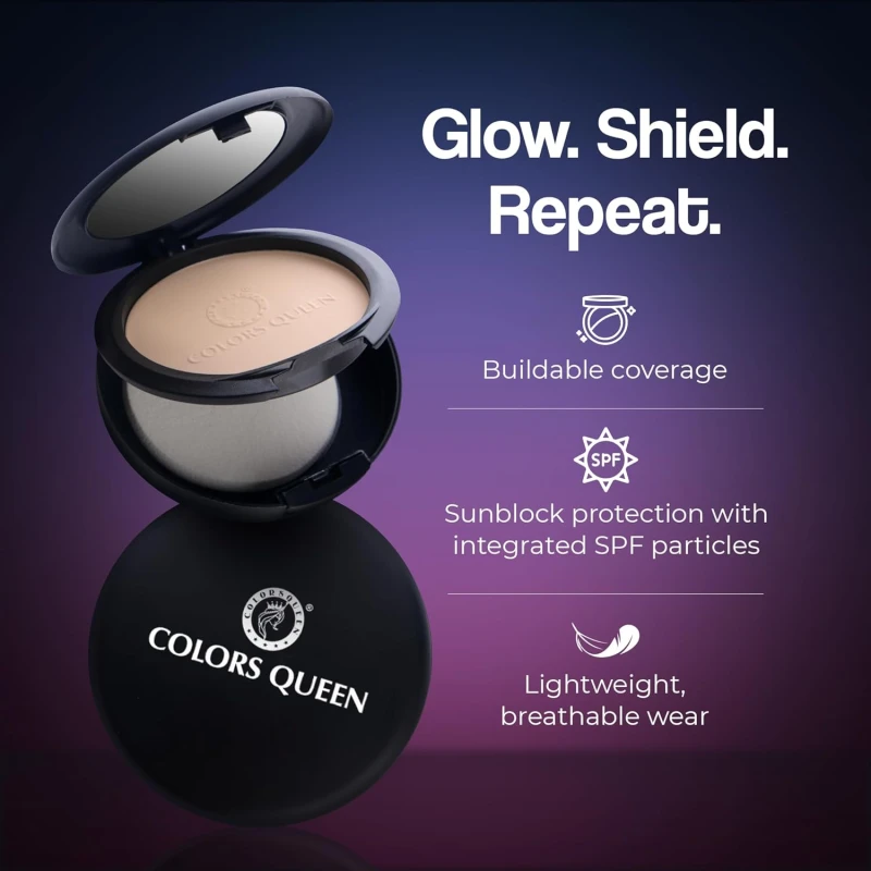 Queen 3-in-1 Multi Effect Sun Block Compact Powder - Rose Blush, 30g | Long Lasting Compact Powder with Highlighter | Blends Effortlessly, Absorbs Oil, Lightweight Pressed Powder for Women thumbnail 8