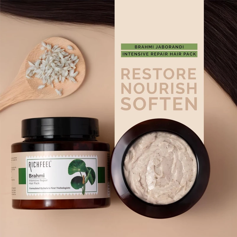 Richfeel Brahmi Intensive Repair Hair Pack | Controls Hair Fall | Treats Damage, Split Ends and Breakage | Deep Conditioning |Trichologist Formulated | 500g thumbnail 6