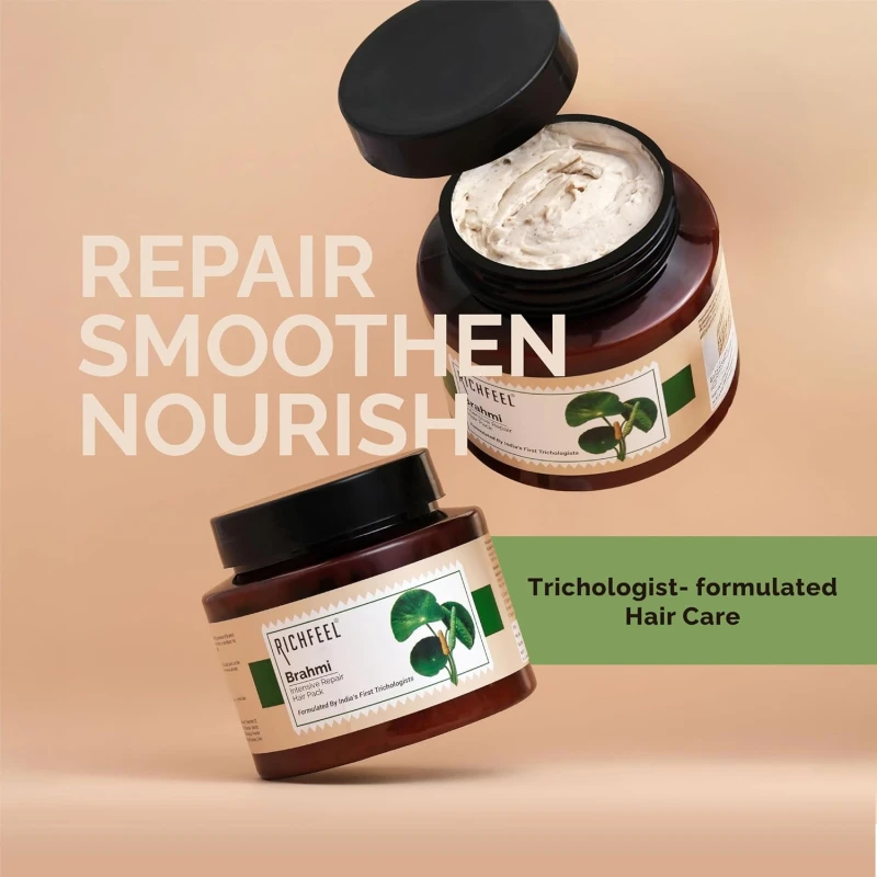Richfeel Brahmi Intensive Repair Hair Pack | Controls Hair Fall | Treats Damage, Split Ends and Breakage | Deep Conditioning |Trichologist Formulated | 500g thumbnail 7