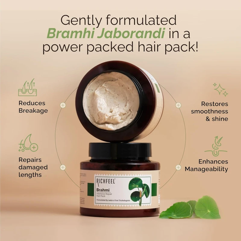 Richfeel Brahmi Intensive Repair Hair Pack | Controls Hair Fall | Treats Damage, Split Ends and Breakage | Deep Conditioning |Trichologist Formulated | 500g thumbnail 8