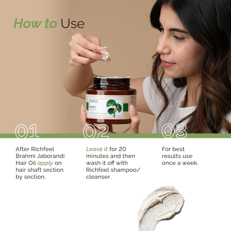 Richfeel Brahmi Intensive Repair Hair Pack | Controls Hair Fall | Treats Damage, Split Ends and Breakage | Deep Conditioning |Trichologist Formulated | 500g thumbnail 10