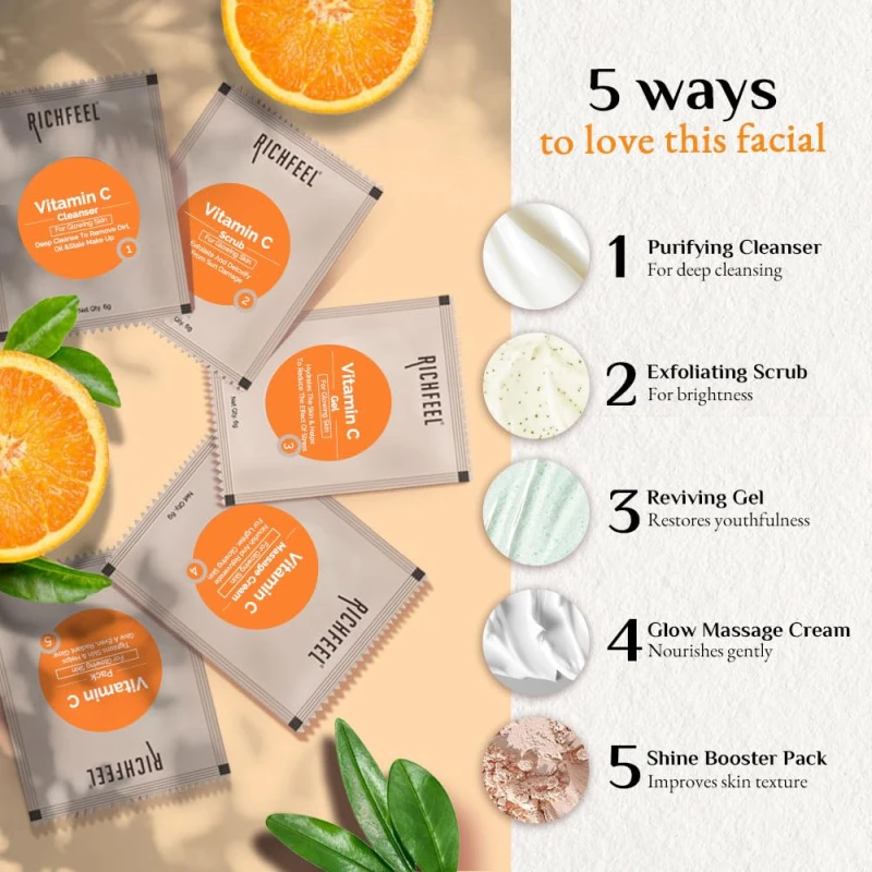 Richfeel Brightening Facial Kit with Vitamin C | For Glowing Skin | Tan Removal| 30 g thumbnail 6