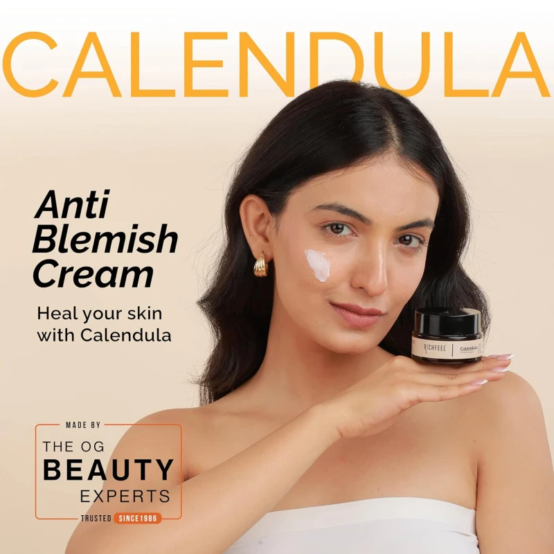 Richfeel Calendula Anti Blemish Overnight Cream | Power of Soothing Calendula &amp; Clinically Potent Echinacea | For Skin prone to Acne, Blemishes &amp; Scars | Physician Formulated 50g – Pack of 2 - Thumbnail 4