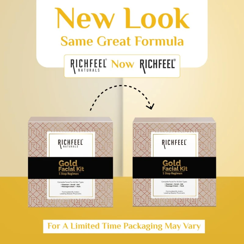 Richfeel Gold Facial Kit | Bright &amp; Glowing Skin | Parlour Like Instant Glow With The Goodness Of Gold Foils| 30 g thumbnail 3