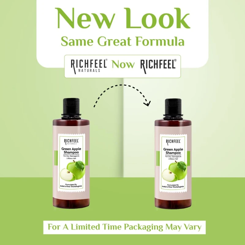 Richfeel Green Apple Shampoo For Dry &amp; Damaged Hair | Anti Dandruff | Promotes Healthy, Shiny and Glossy Hair | Nourishes Scalp | Makes Hair Soft &amp; Smooth | All Skin Types | 500 ml - Thumbnail 11