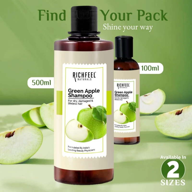 Richfeel Green Apple Shampoo For Dry &amp; Damaged Hair | Anti Dandruff | Promotes Healthy, Shiny and Glossy Hair | Nourishes Scalp | Makes Hair Soft &amp; Smooth | All Skin Types | 500 ml - Thumbnail 15