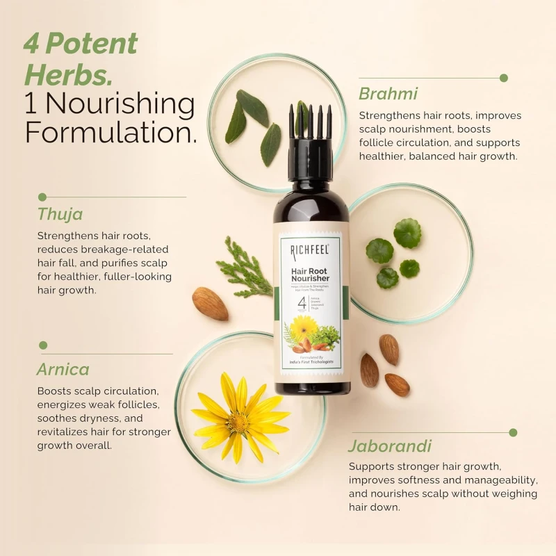 Richfeel Hair Root Nourisher/Tonic | For Hair Fall Control | Hair Growth Treatment | Trichologist Developed Formula | High Concentration | Oil &amp; Silicone Free | 80 ML - Thumbnail 5