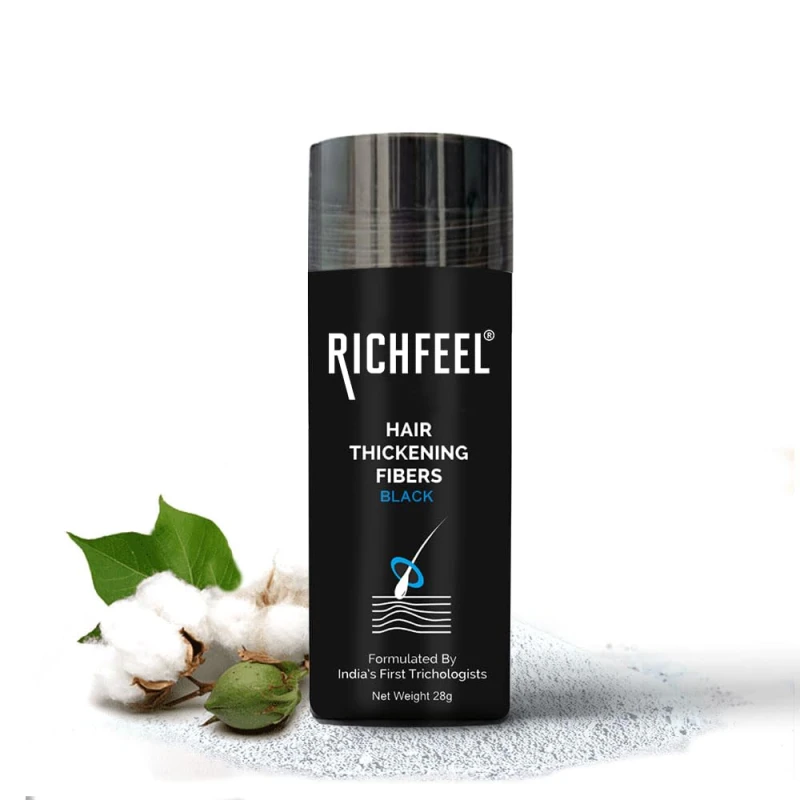Richfeel Hair Thickening Fibers (Black 28gm) | Hair Fiber For Thin &amp; Fine Hair | Hair Building Fiber Black For Men &amp; Women (Pack of 1) - Thumbnail 2