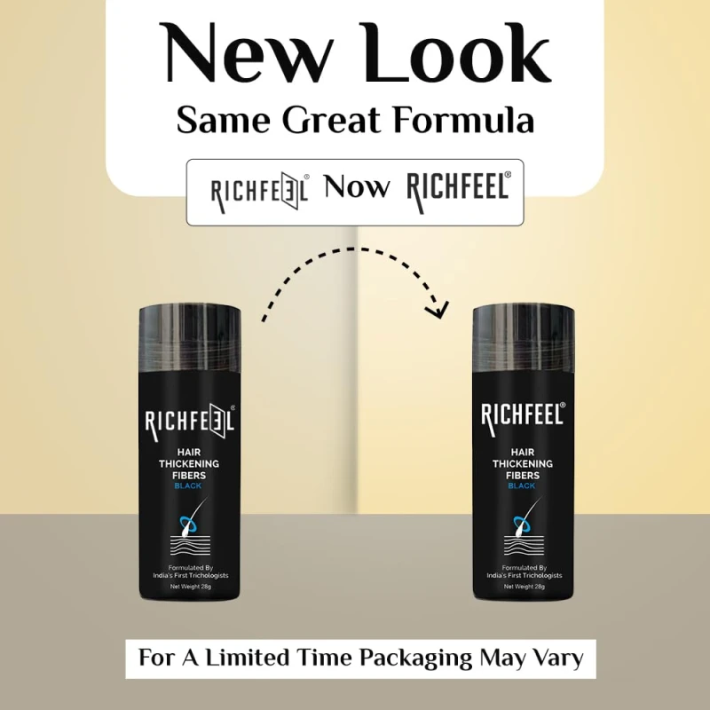 Richfeel Hair Thickening Fibers (Black 28gm) | Hair Fiber For Thin &amp; Fine Hair | Hair Building Fiber Black For Men &amp; Women (Pack of 1) - Thumbnail 3