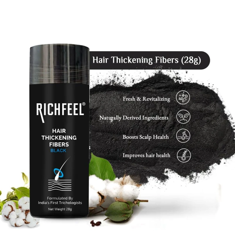 Richfeel Hair Thickening Fibers (Black 28gm) | Hair Fiber For Thin &amp; Fine Hair | Hair Building Fiber Black For Men &amp; Women (Pack of 1) - Thumbnail 4