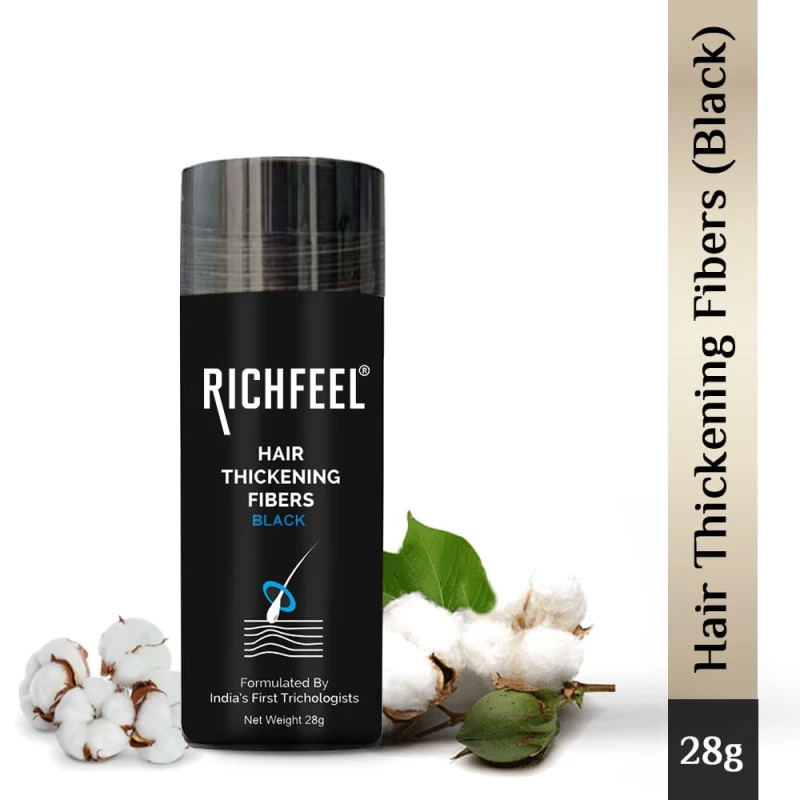 Richfeel Hair Thickening Fibers (Black 28gm) | Hair Fiber For Thin &amp; Fine Hair | Hair Building Fiber Black For Men &amp; Women (Pack of 1) - Thumbnail 5