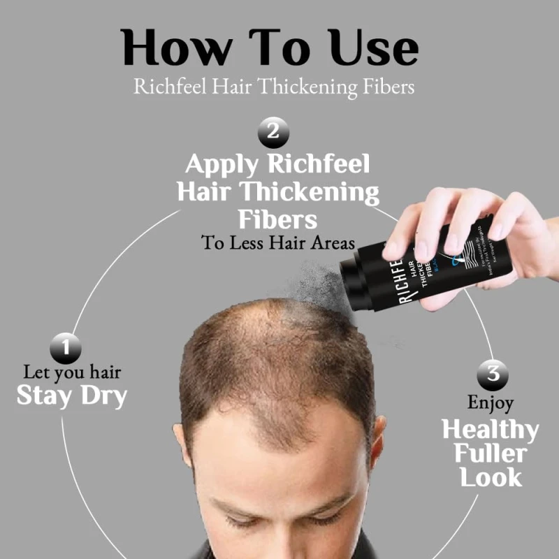 Richfeel Hair Thickening Fibers (Black 28gm) | Hair Fiber For Thin &amp; Fine Hair | Hair Building Fiber Black For Men &amp; Women (Pack of 1) - Thumbnail 6