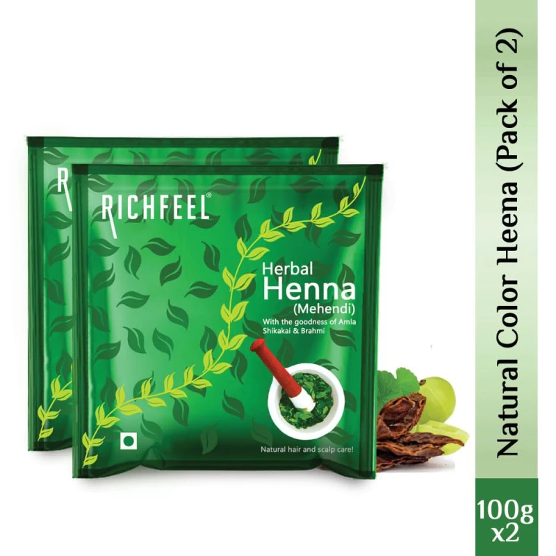 Richfeel Heena Mehendi Powder for Hair | Natural Hair Color and Conditioning with the goodness of Amla, Shikakai &amp; Brahmi | 100 g (Pack of 2) - Thumbnail 4