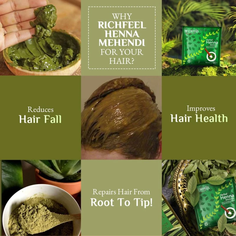 Richfeel Heena Mehendi Powder for Hair | Natural Hair Color and Conditioning with the goodness of Amla, Shikakai &amp; Brahmi | 100 g (Pack of 2) - Thumbnail 6