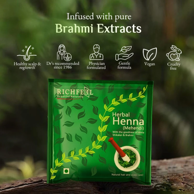Richfeel Heena Mehendi Powder for Hair | Natural Hair Color and Conditioning with the goodness of Amla, Shikakai &amp; Brahmi | 100 g (Pack of 2) - Thumbnail 7