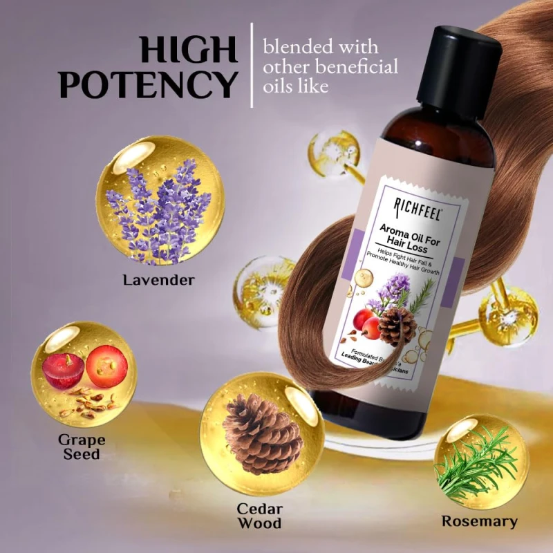Richfeel Oil For Hair Loss infused with Rosemary, Lavender &amp; Grapeseed Oil | For Hair Fall Control and Hair Growth | (200ml (Pack of 2) - Thumbnail 5
