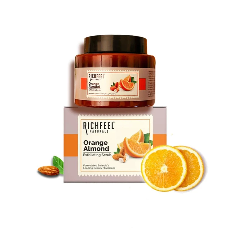 Richfeel Orange Almond Scrub For Brightening &amp; Revitalizing | Gentle Exfoliation | Removes Blackheads &amp; Dead Skin Cells | Suitable for All Skin Types | 100 g thumbnail 2