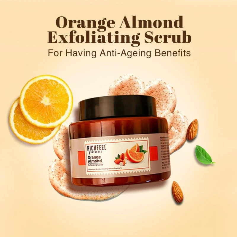 Richfeel Orange Almond Scrub For Brightening &amp; Revitalizing | Gentle Exfoliation | Removes Blackheads &amp; Dead Skin Cells | Suitable for All Skin Types | 100 g thumbnail 3