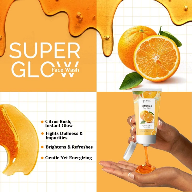 Richfeel Vitamin C Face Wash | 100gm | Antioxidant-Rich Cleanser for Radiant, Firm &amp; Youthful Skin | Boosts Collagen &amp; Fights Toxins | For All Skin Types (Pack of 2) - Thumbnail 6