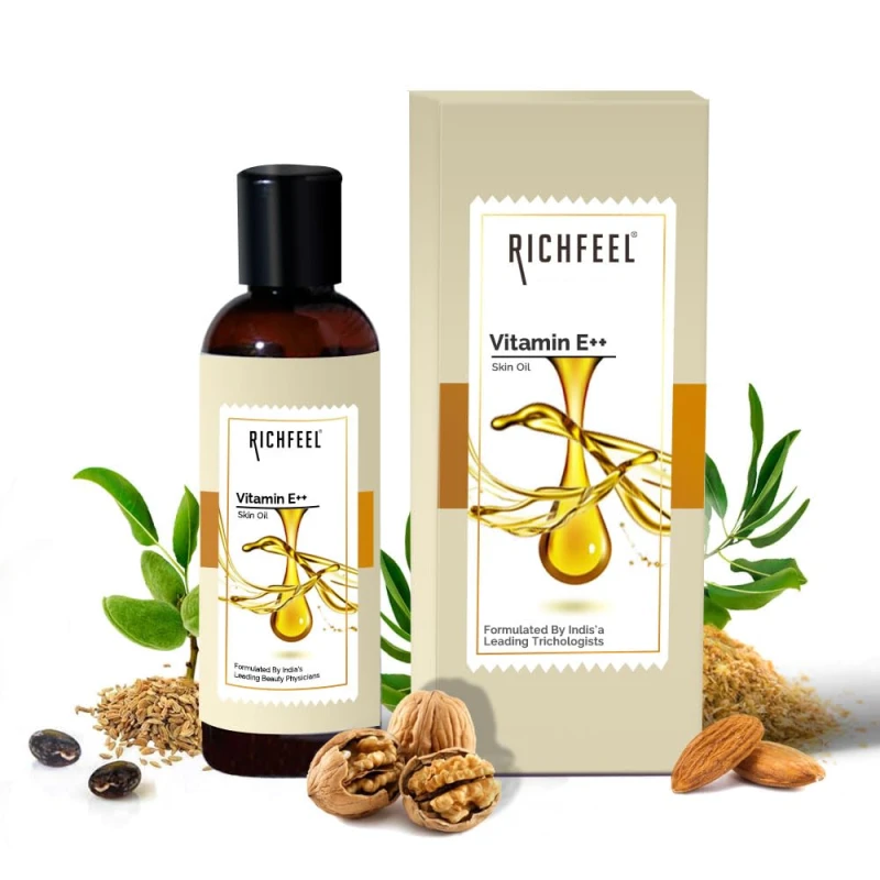 Richfeel Vitamin E Oil | Blend of Almond, Wheatgerm, Walnut &amp; Carrot Oils | Physician Formulated | Antioxidant | Fight Dullness, Damage &amp; Ageing of Skin | Anti-Stretch Marks and Scars | 80 ML thumbnail 2